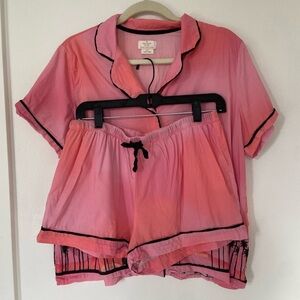 Kate Spade Neon Pink Tropical Beach Short Sleeve & Shorts Pajama Set Size L